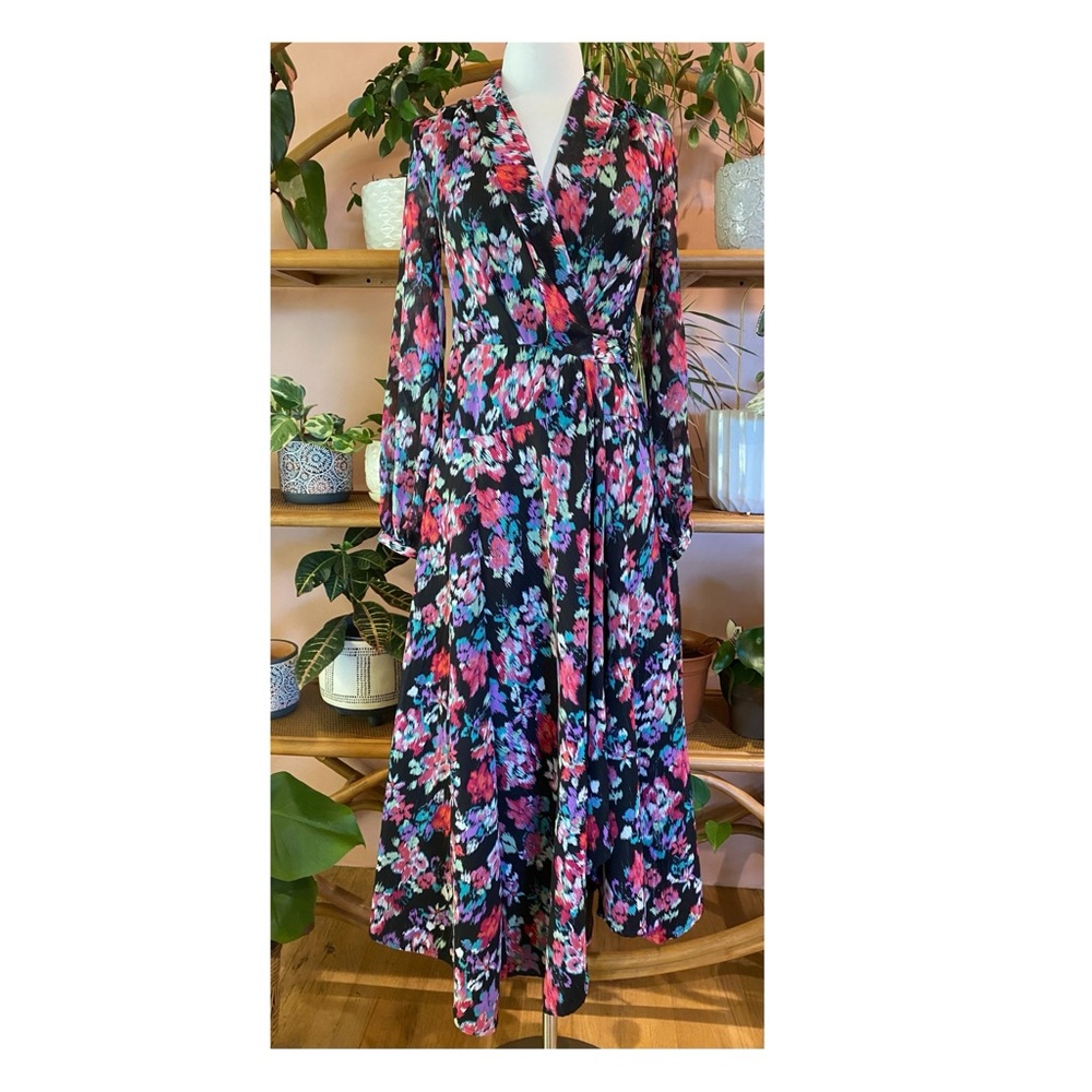 Nasty Gal Blur Floral Wrap Maxi Dress  Black Pink Size 0 NWT